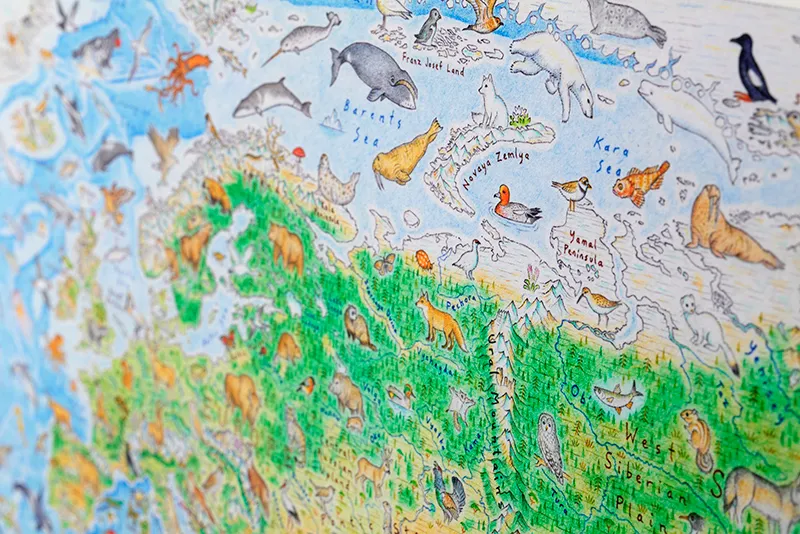 Yeni Zelandalı sanatçı vahşi hayvanları dünya haritası üzerinde resmetti -Ağrı Dağı gibi bazı dağları çizdi