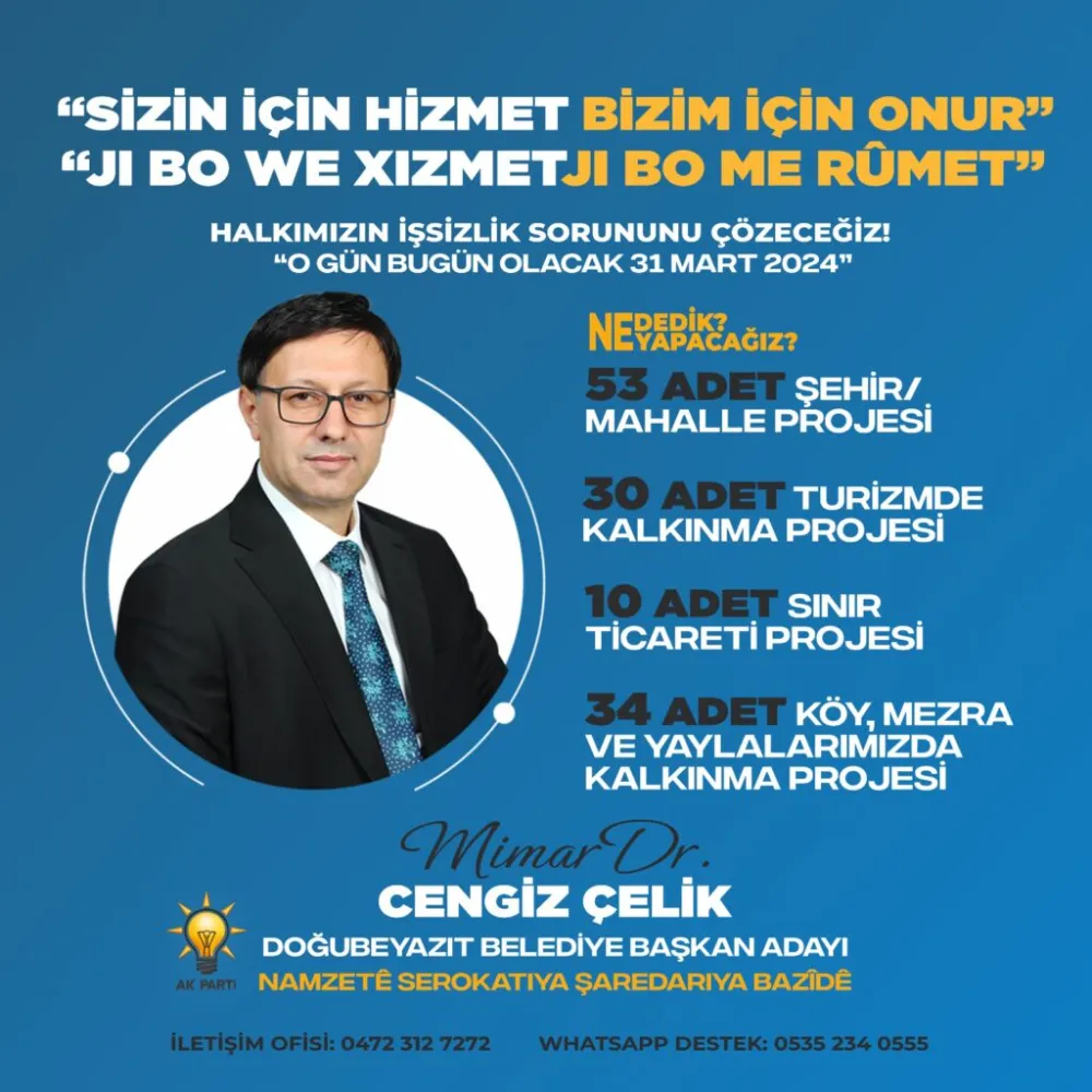 Ak Parti Doğubayazıt Belediye Başkan Adayı Dr.Cengiz ÇELİK