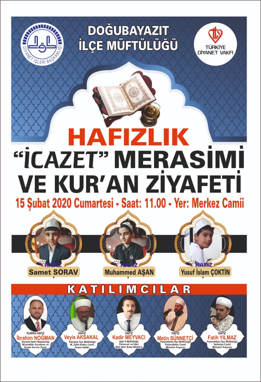 DOĞUBAYAZIT’IN İLK HAFIZLARININ İCAZETİ VERİLİYOR