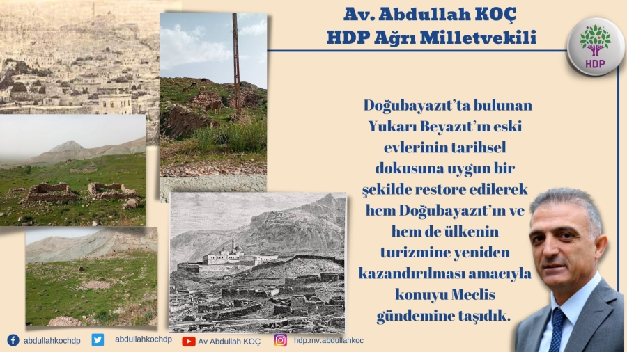 AĞRI MİLLETVEKİLİ AV. ABDULLAH KOÇ, YUKARI BAYAZIT EVLERİ İÇİN SUNDUĞU ÖNERGE 