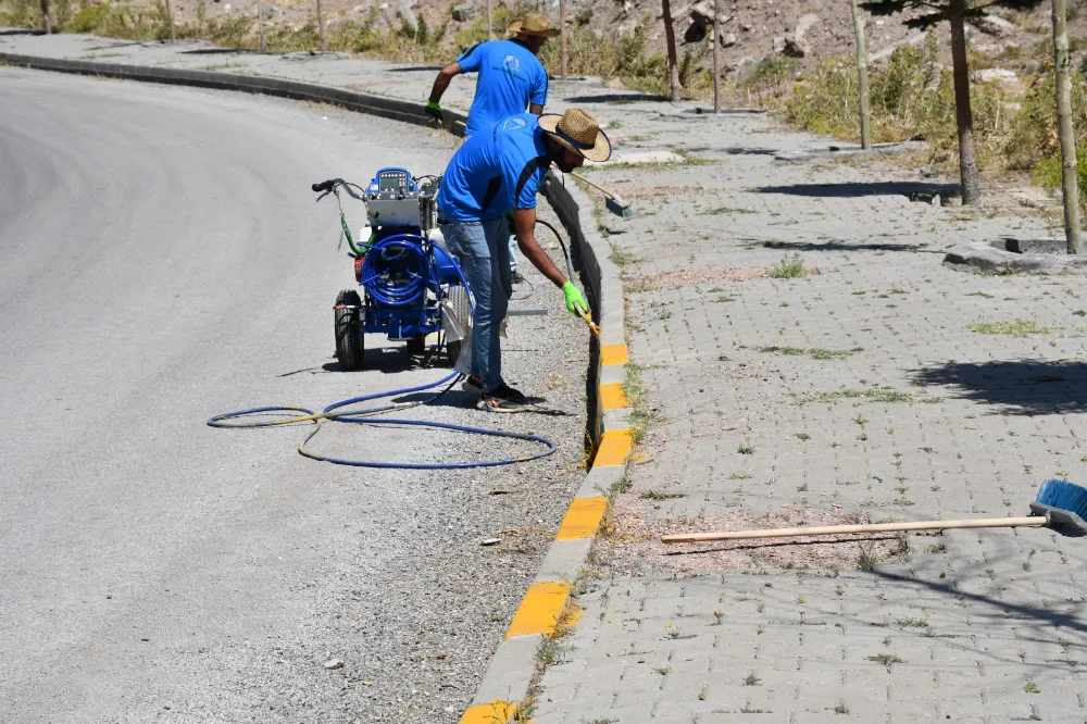 Doğubayazıt İshakpaşa Sarayı yolu kaldırım bordür taşları boyandı