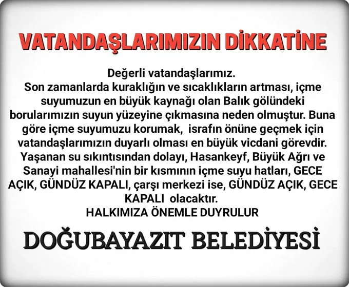 Doğubayazıt Belediyesi Su sıkıntısını önlemek için çalışma yapıyor