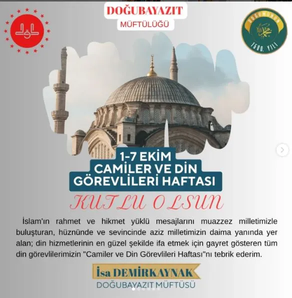 1-7 Ekim Camiler ve Din Görevlileri Haftası Kutlanıyor