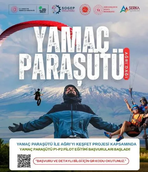  “Yamaç Paraşütü ile Ağrı’yı Keşfet” projesi kapsamında P1–P2 Pilot Eğitimi başvuruları başlıyor